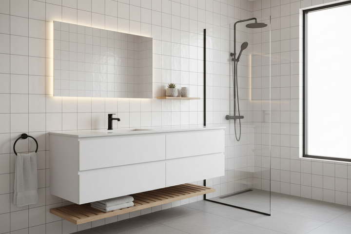 use solo collection white matt 100x100 in a bathroom