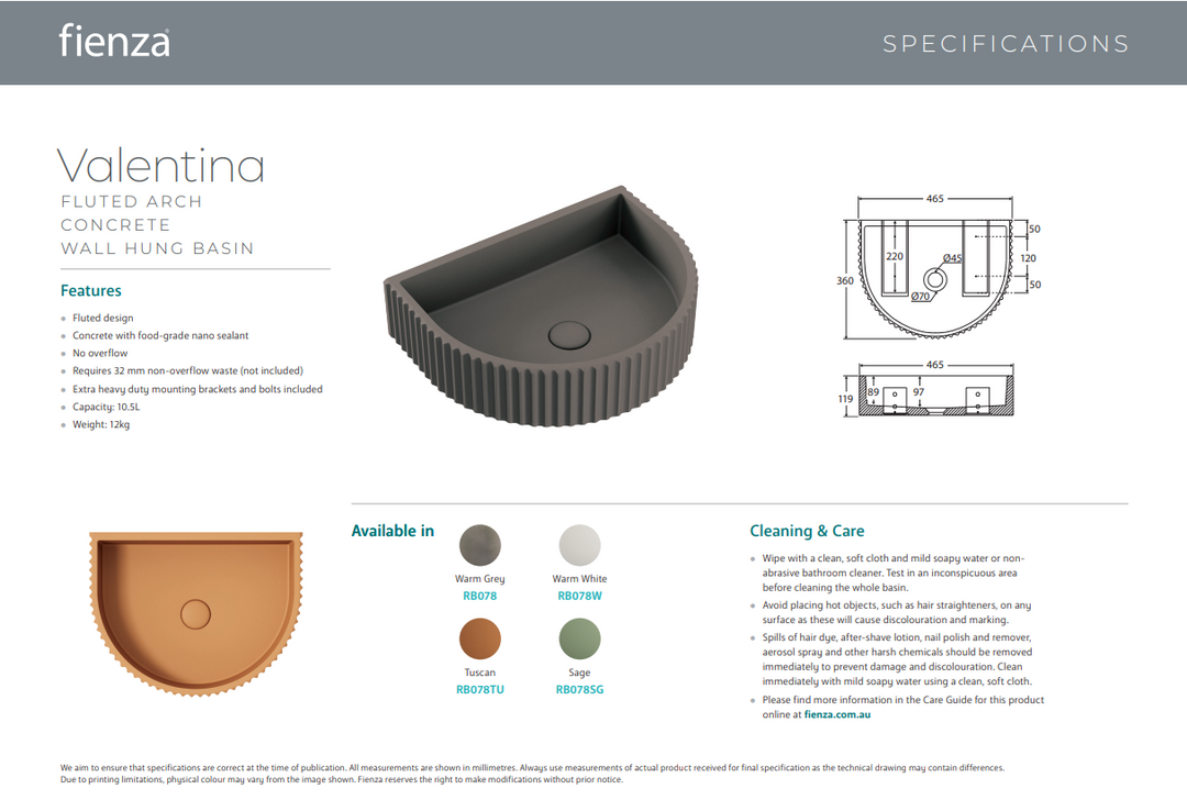 Fienza Valentina Fluted Arch Concrete Wall Basin Warm Grey